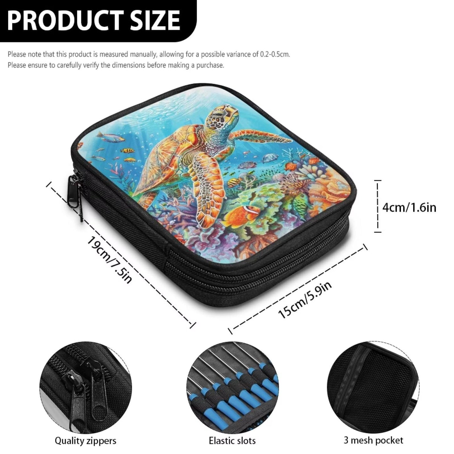 Luarisgur Sea Turtle Crochet Storage Organizer Cute Crochet Hook Case Empty Knitting Needle Organizer Travel Organizer Storage Bag for Knitting Needles and Other Accessories (Bag Only)