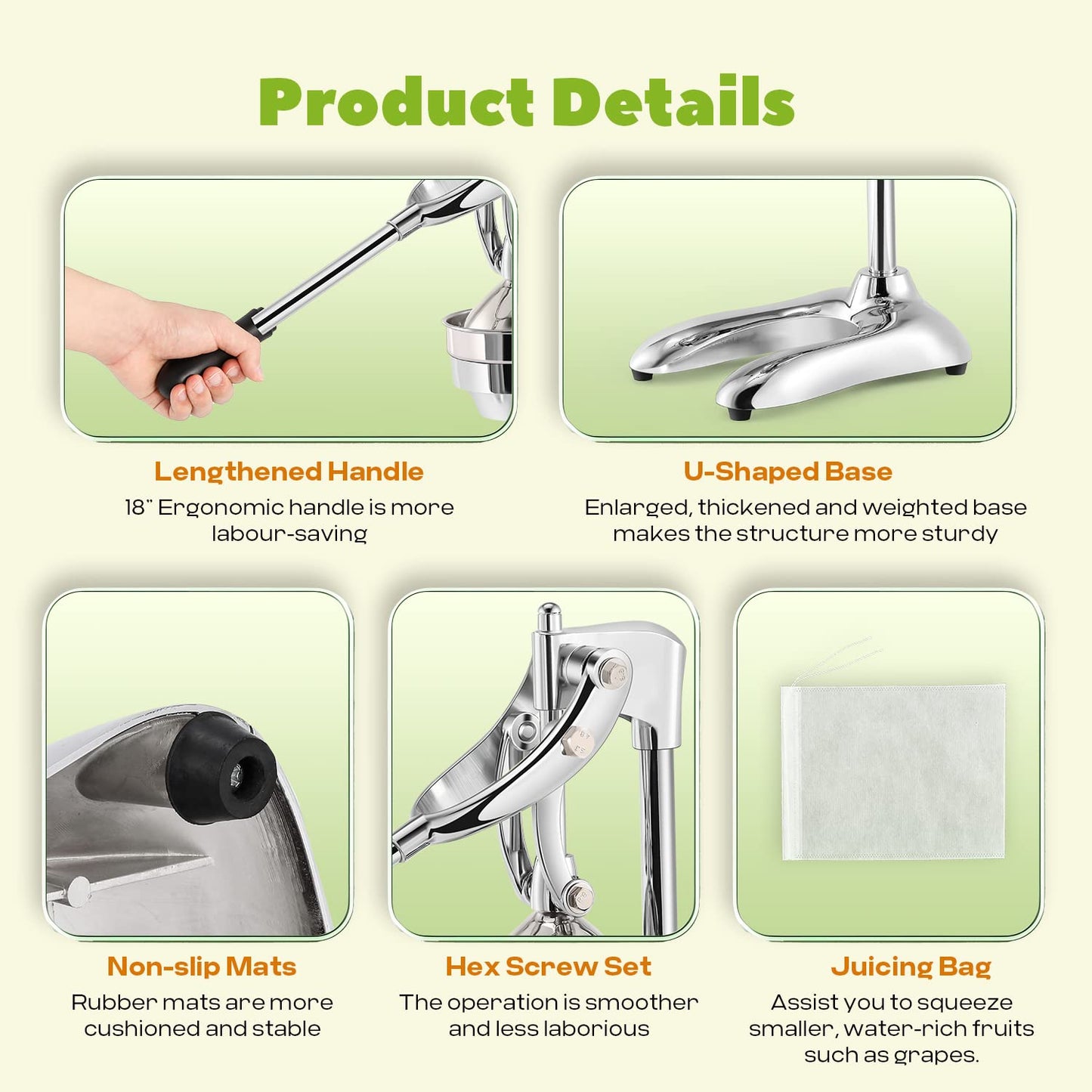 Luzrise Manual Juicer Hand Press Professional Citrus Juicer Countertop Metal Orange Lemon Pomegranate Squeezer for Commercial Home Restaurant Use( Stainless Steel Heavy Duty Extra Large 7.4*9.8*19.3")