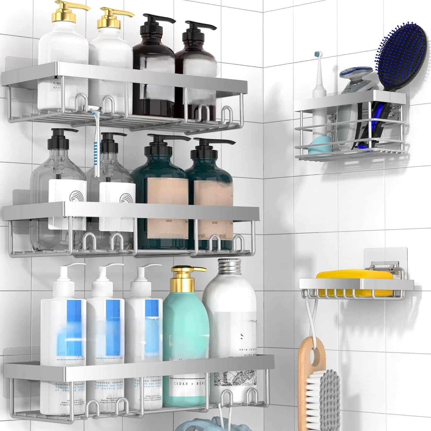 5 Pack Moforoco Adhesive Shower Caddy Organizer Shelves Rack - Corner Bathroom Storage Organization, Home & Kitchen
