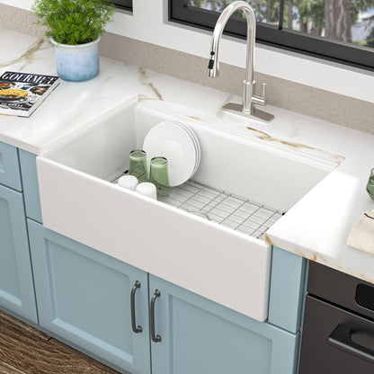 33 White Farm Sink Workstation - Fulorni 33 Inch Farmhouse Kitchen Sink Workstation Flat Apron Front White Ceramic Porcelain Fireclay Single Bowl Farmer Style Basin