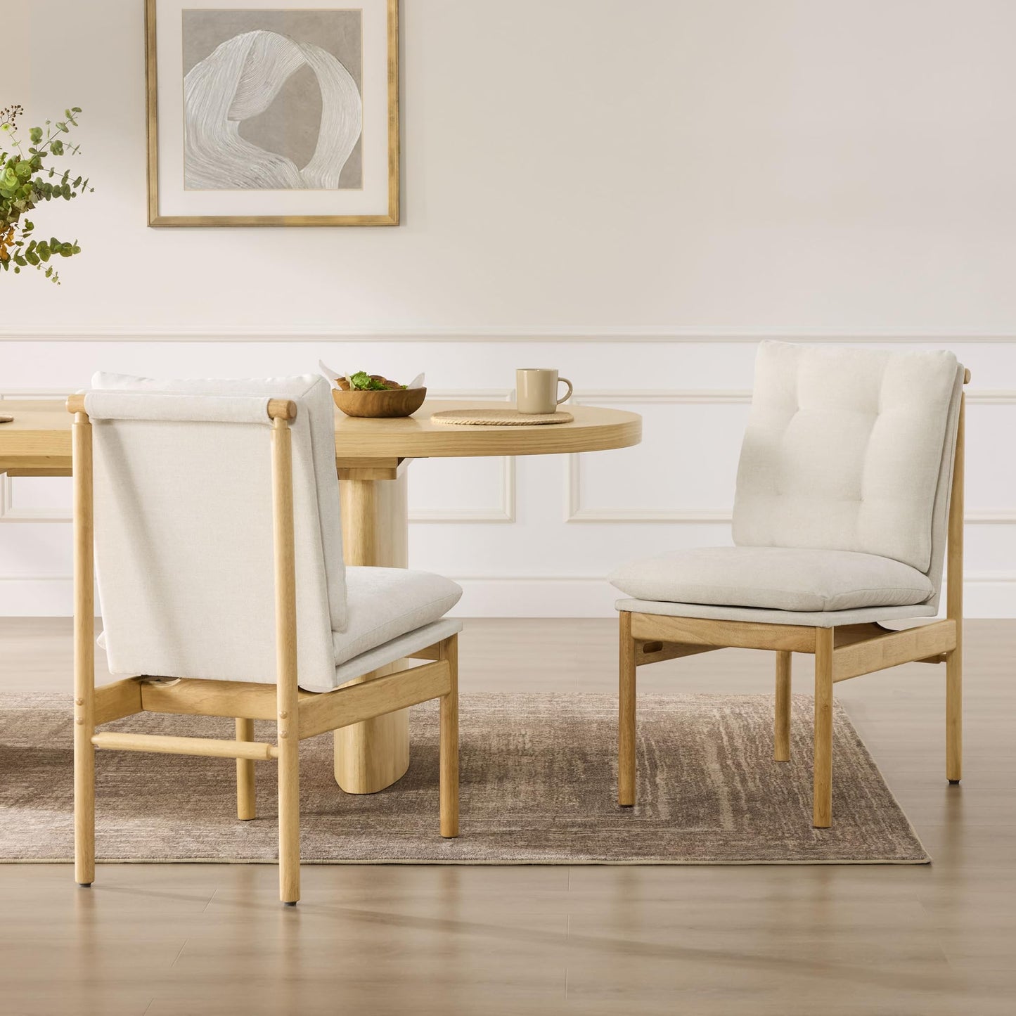 CHITA Dining Chairs Set of 2, Mid Century Modern Upholstered Kitchen Chairs with FSC-Certified Rubberwood Legs & Padded Seats,Chenille Linen