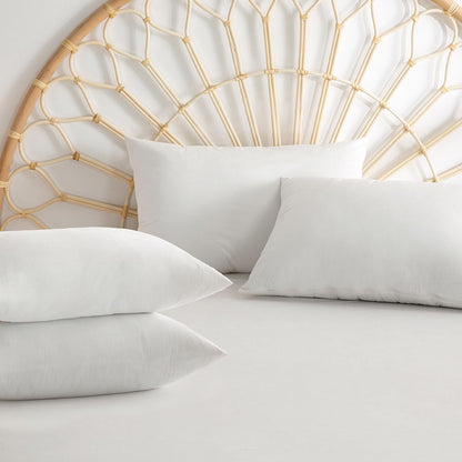 Bamboo Rayon Waterproof Pillow Protector, Breathable Cooling Pillow Case Cover with Zipper, 4 Packs, Queen, White