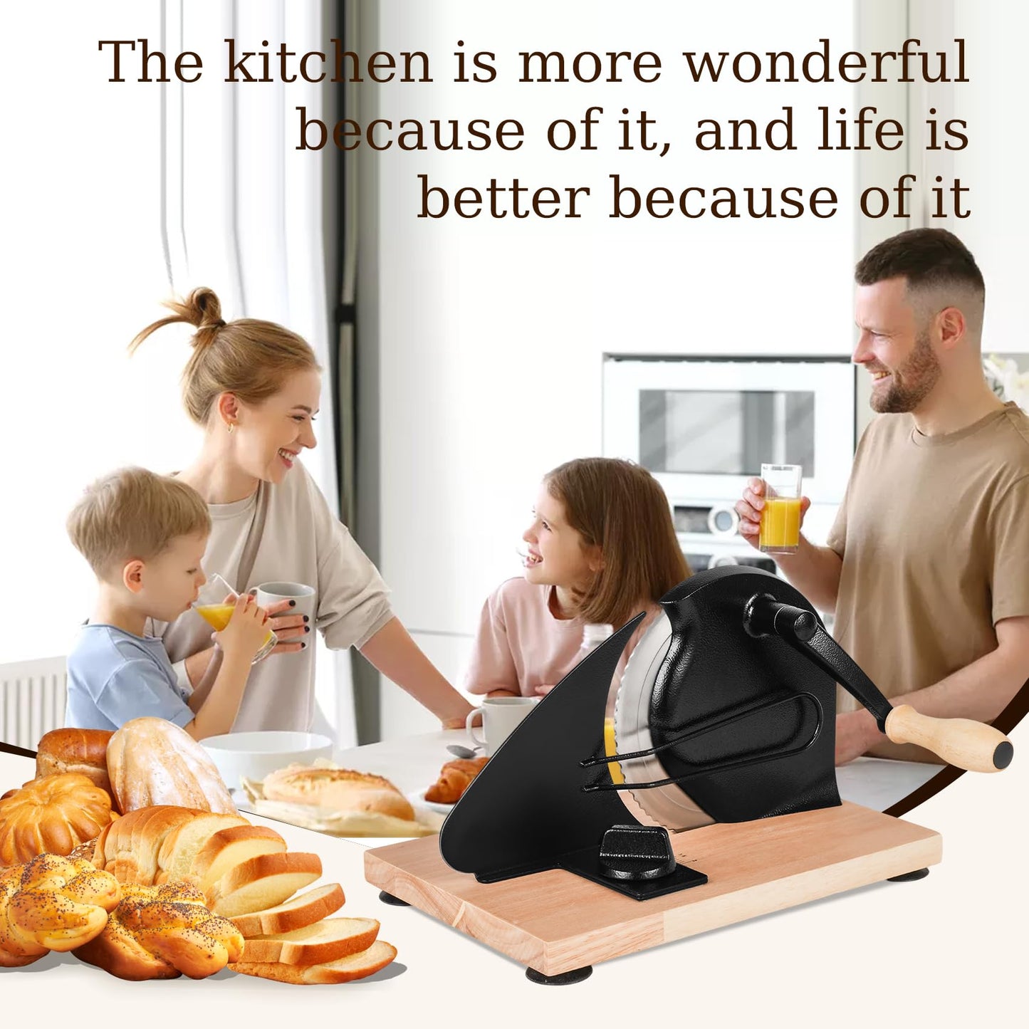 Upgraded Manual Bread Slicer for Homemade Sourdough Bread with Measurement Marks, Adjustable 0"-0.8" Thickness Hand Crank Bread Slicer with Suction Cup for Even Slicing, Kitchen and Commercial, Black