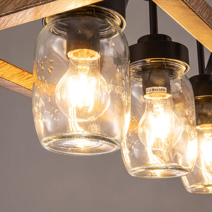 Wellmet Kitchen Island Chandelier, Mason Jar Pendant Light Dining Room, 5-Light Wooden Paint Pendant Light for Living Room, Dining Table, Kitchen, Hallway, Restaurant, 39.3''W