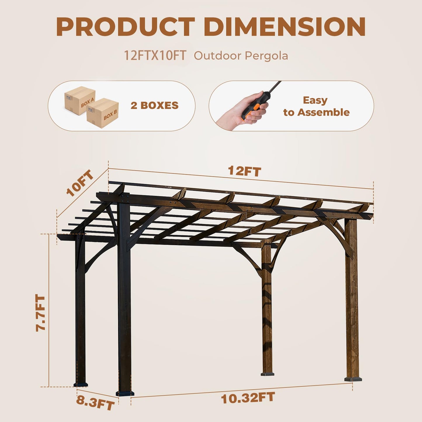 Endark 12 * 10FT Cedar Wood Pergola, Wind Secure, Strong, Quality Made, Rot Resistant, Concrete Anchors, Spacious for Outdoor Patio, Deck