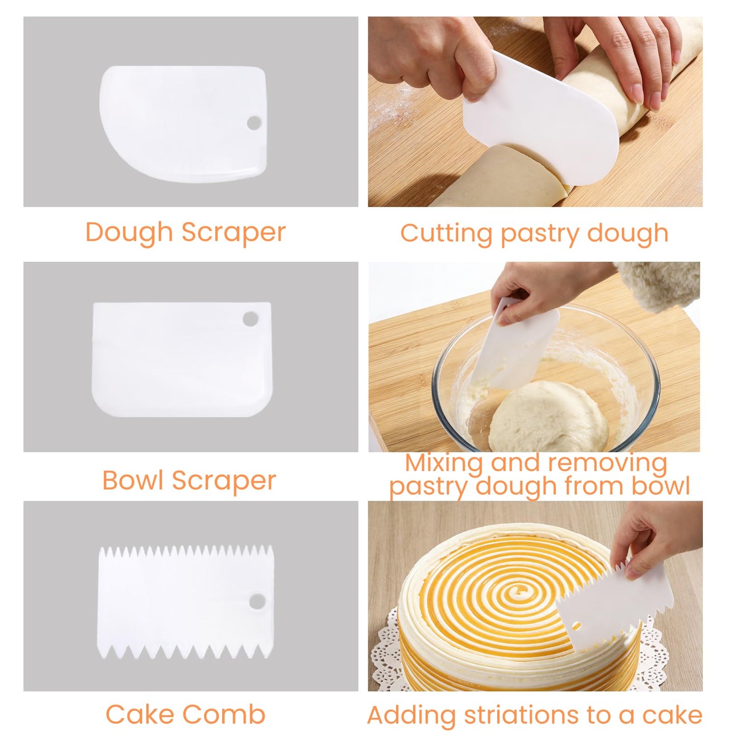 Hacaroa Set of 5 Angled Icing Spatula with 3 Cake Scraper, Offset Spatula with 4, 6, 8, 10, 12 Inch Blades Stainless Steel for Cake Frosting, Decorating, Baking, Ergonomic Handle, 5 Sizes