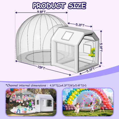 Iuoni 10FT Clear PVC Inflatable Bubble House Dome Tent with Tunnel - Bubble House Dome Inflatable, Ideal for Fun Events and Parties, Durable Inflatable Bubble House, Easy Setup