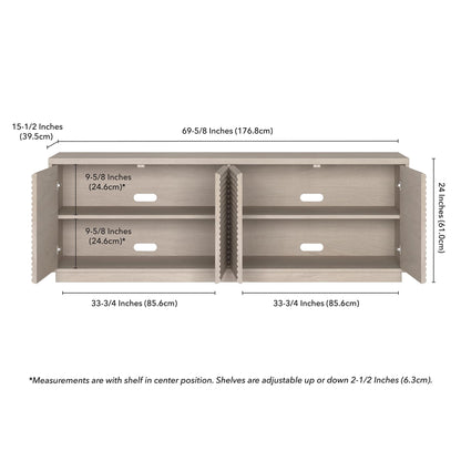 Henn&Hart Fluted TV Stand for TVs up to 78" with 2 Ribbed Storage Cabinets and Adjustable Shelves for Living Room, Family Room, or Office, Beech White