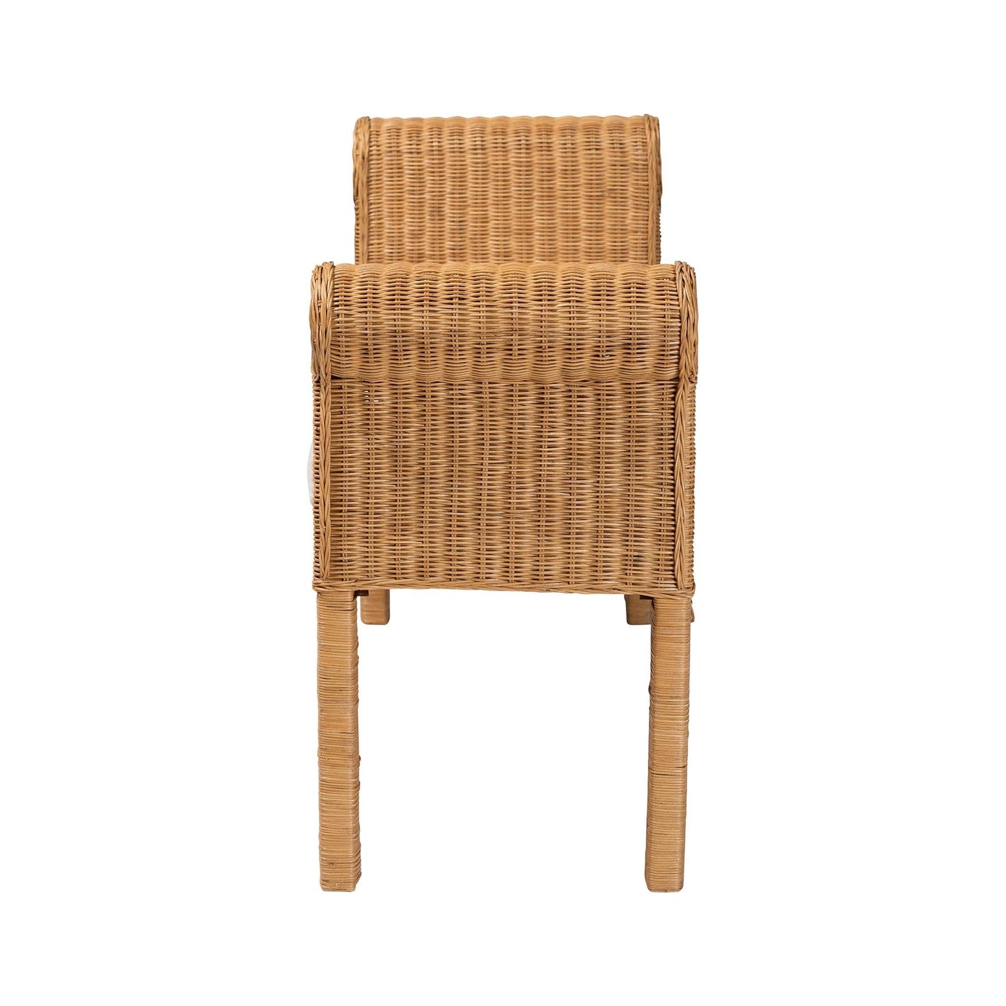 Bali & pari Reiko Handwoven Natural Rattan Bench with Scalloped Detailing – Boho Farmhouse Entryway, Bedroom, or Living Room Accent Seating