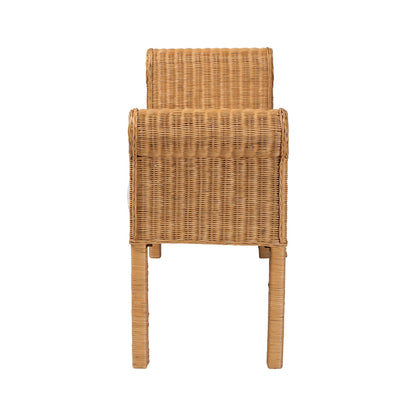 Bali & pari Reiko Handwoven Natural Rattan Bench with Scalloped Detailing – Boho Farmhouse Entryway, Bedroom, or Living Room Accent Seating