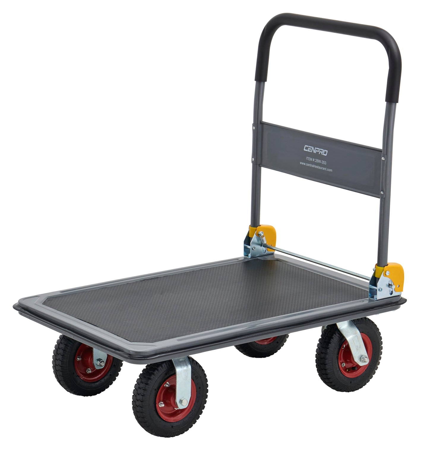 Commercial Heavy Duty Platform Truck, 600 lb. Capacity Big Wheel Flatbed Cart, Pneumatic Casters, Folding Handle Design