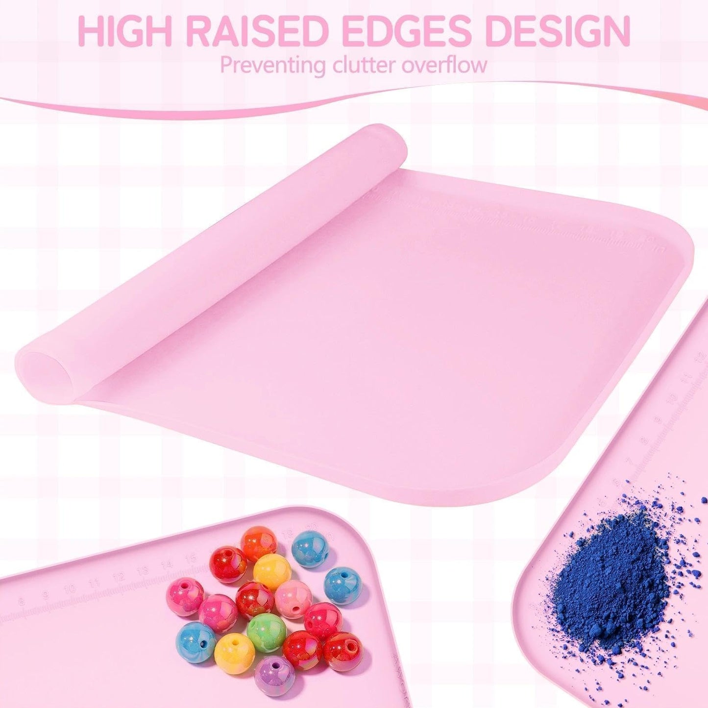 AWOKE 24"x16" Silicone Mats for Crafts with 0.7" High Edges, Large Leak-Proof Art Mat for Playdoh, Resin, Painting, Clay, Slime,Beads, Lego, Puzzle, Non-Stick & Non-Slip Table Protector for Kids, Pink