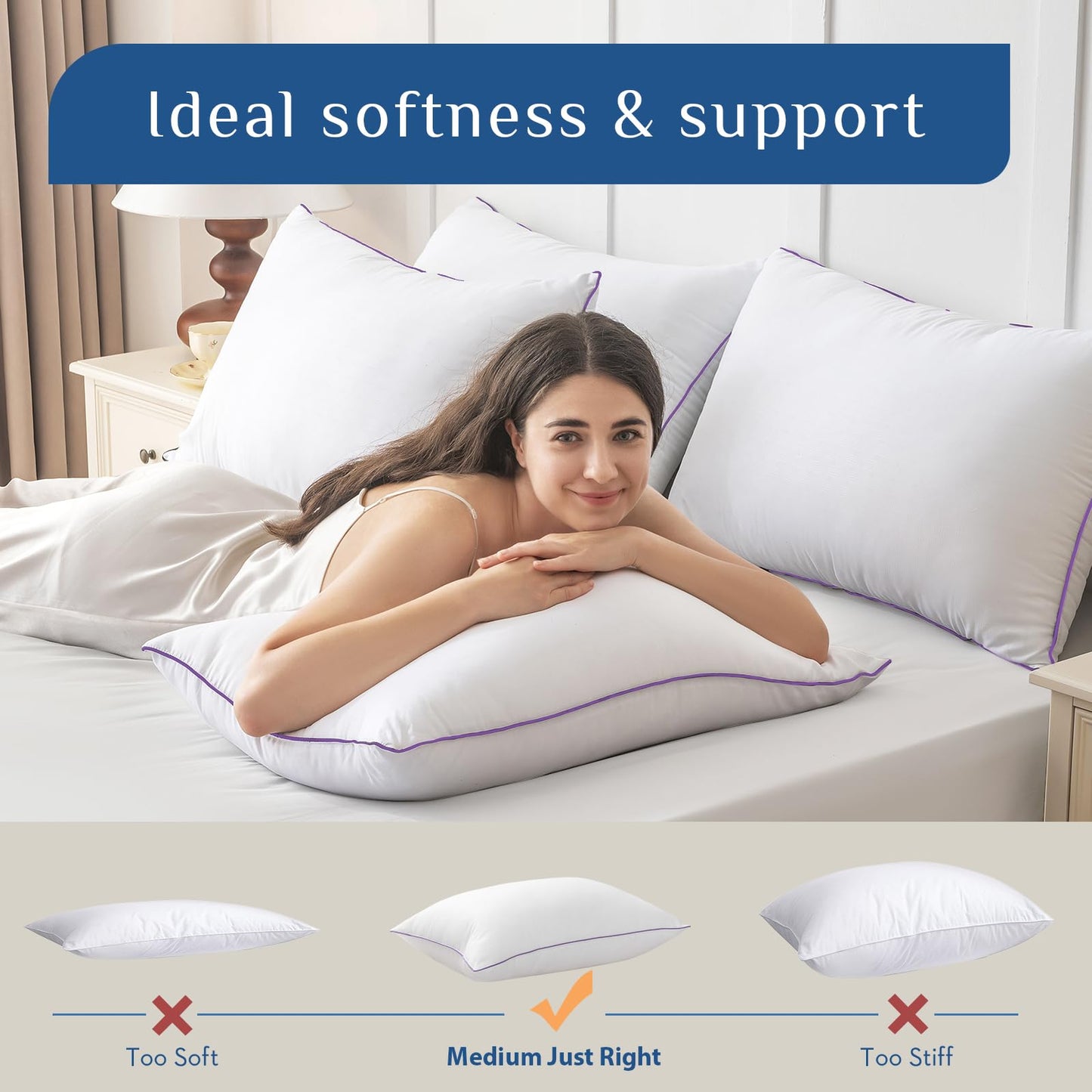 JOLLYVOGUE Pillows Standard Size Set of 1, Washable Supportive Bed Pillows with Super Soft Down Alternative Fill, Luxury Fluffy Hotel Quality for Side, Back, and Stomach Sleepers