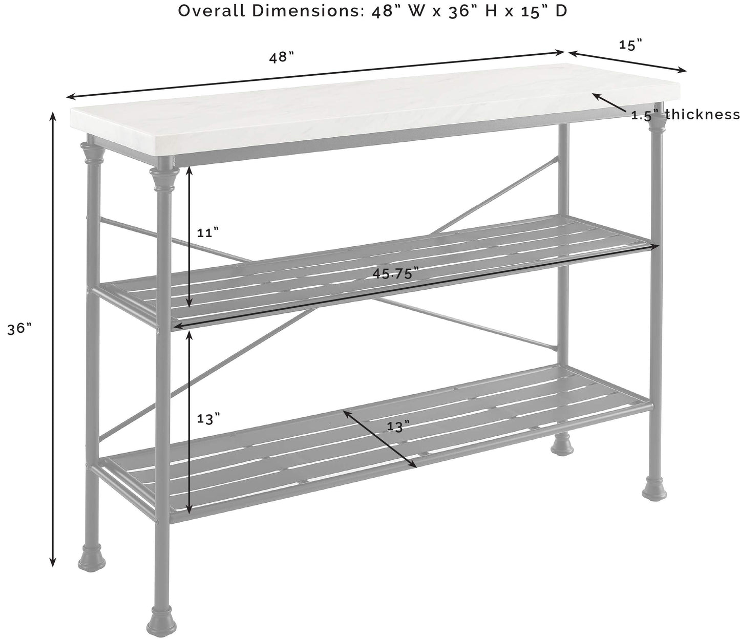 Crosley Furniture Madeleine Sofa Console Table with Storage Shelves for Hall, Entryway, or Living Room, Steel with Faux Marble Top