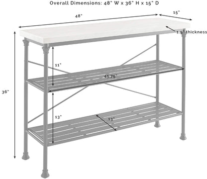 Crosley Furniture Madeleine Sofa Console Table with Storage Shelves for Hall, Entryway, or Living Room, Steel with Faux Marble Top