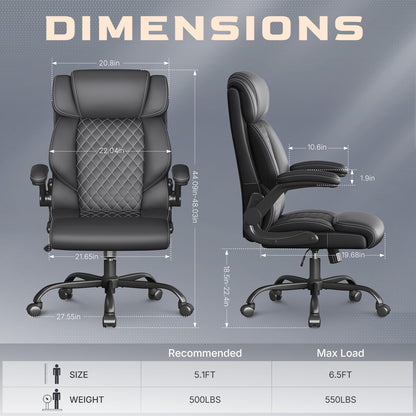 Office Chair-Executive High Back Breathable Comfy Desk Chair with Flip-up Armrests Lumbar Support-Ergonomic Leather Rolling Swivel Chair with Rock Function for Working,2 Pack