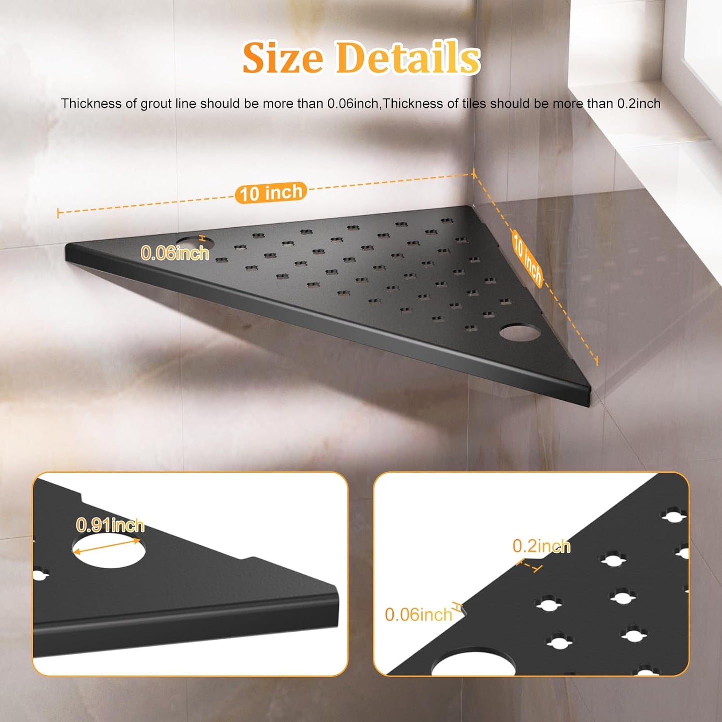 mivndeeopu 2-Pcs, 10 304 Corner Shower Shelves Rustproof Stainless Steel Shower Corner Shelf with Razor Holder