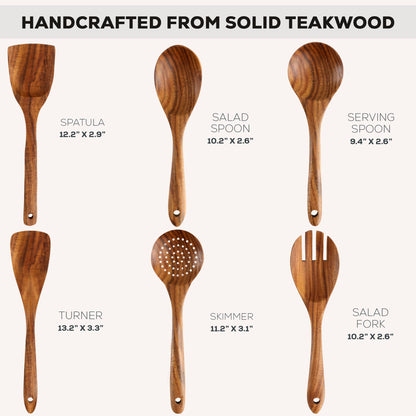 Zulay Kitchen 6 Piece Wooden Spoons for Cooking – Natural Teak Wooden Utensil Set, Easy to Clean, Durable, Smooth with Comfort Grip - Non Toxic Wooden Cooking Utensil Sets