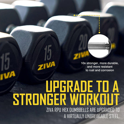 ZIVA 150 lb Hexagon Dumbbell Set with Rack - 5lb-25lb PPU Coated Dumbbell Pairs, Scratch-Proof Handles, UV & Corrosion-Resistant, Steel Weight Rack, Space-Saving Design for Home Gym