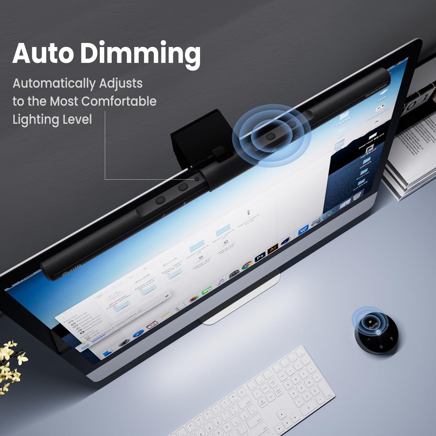 Quntis PC Screen Lamp with Remote Control, Adjustable Screen Light Automatic Dimming, LED USB Computer Lamp 40 cm Monitor Light Bar Lighting for Office Gaming