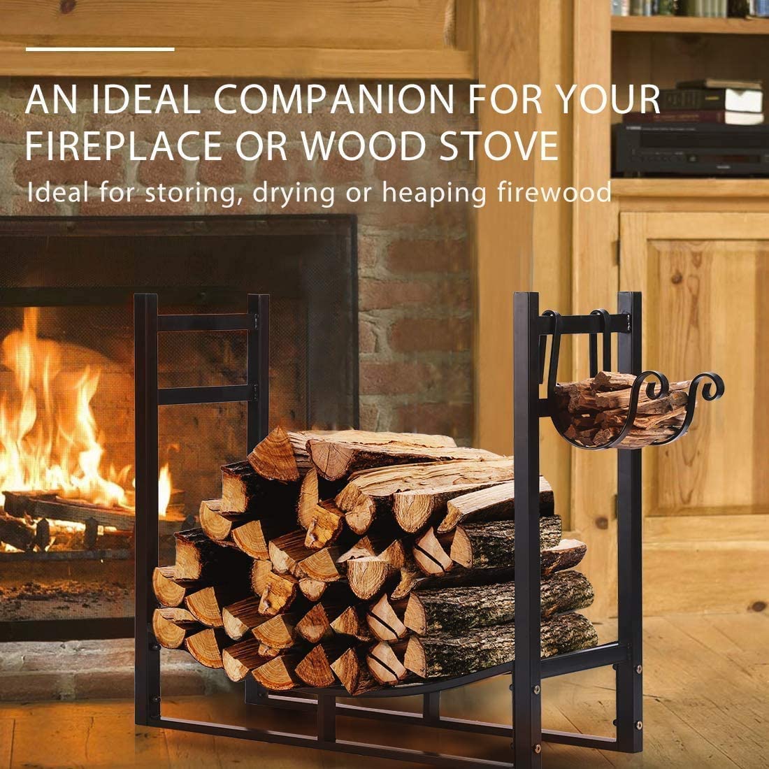 VIVOHOME 8ft Heavy Duty Indoor Outdoor Firewood Storage Log Rack with Cover Combo, Black, 1.2mm Steel Tube