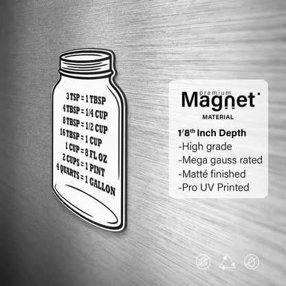Kitchen Conversion Chart on Jar Magnet: Standard Cooking Measurements for Easy Recipe Baking