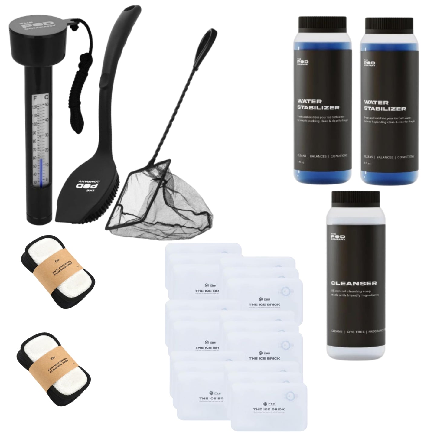The Pod Company Pro Ice Pod Complete Cold Plunge Bundle – 100-Gallon Ice Bath with 18 Ice Bricks, Insulated Lid & Cover, Water Jet, Maintenance & Cleaning Kit, Thermometer & Floor Mat