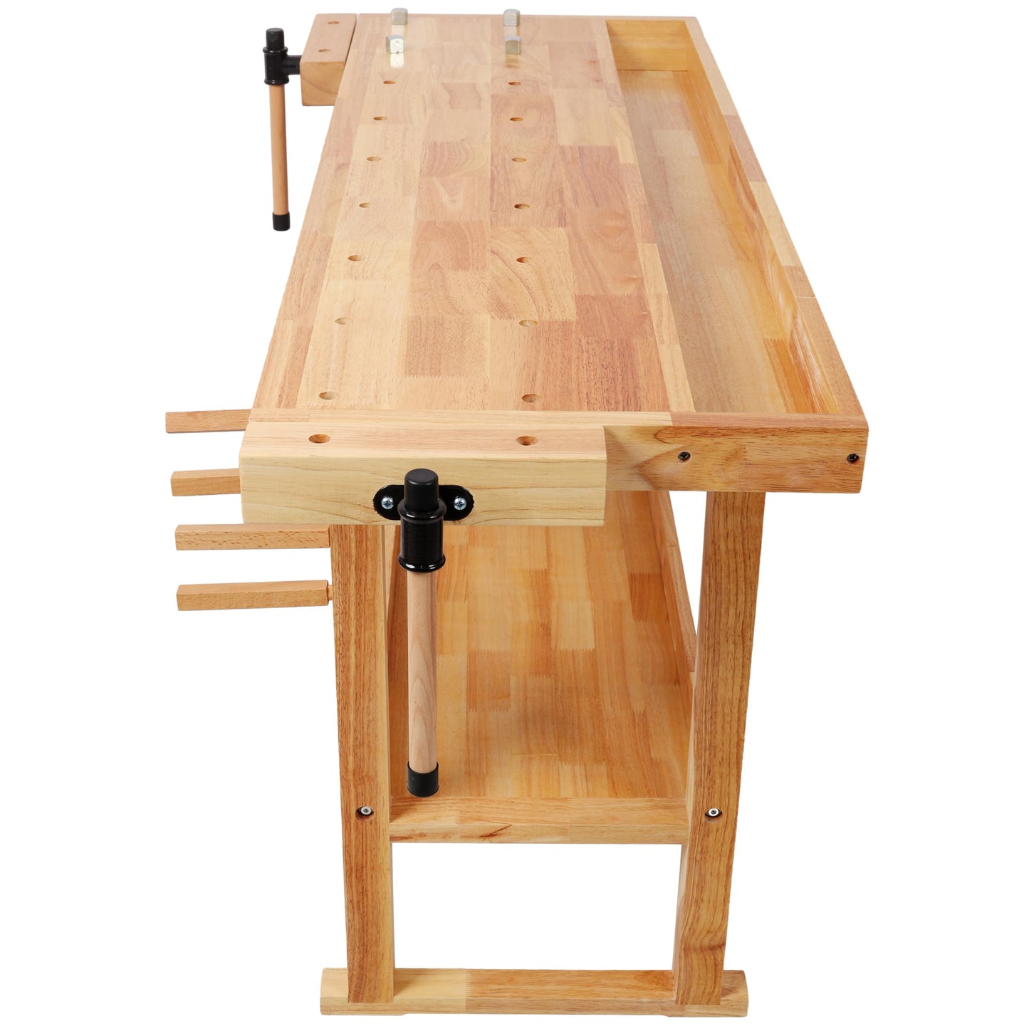 ABH 55 Inches Wood Workbench, Heavy Duty Woodworking Table with Adjustable Handle Vice, 300lbs Capacity Solid Wood Work with Storage Drawer Shelf for Garage, Workshop, Natural (1 Drawers)