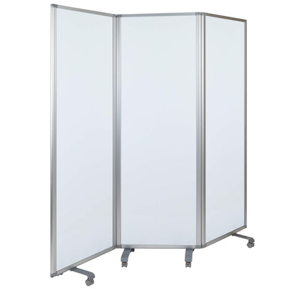 Flash Furniture Raisley 3-Section Mobile Magnetic Whiteboard Partition for Classrooms or Offices, Rolling Dry Erase Board Room Divider, 72"H x 24"W