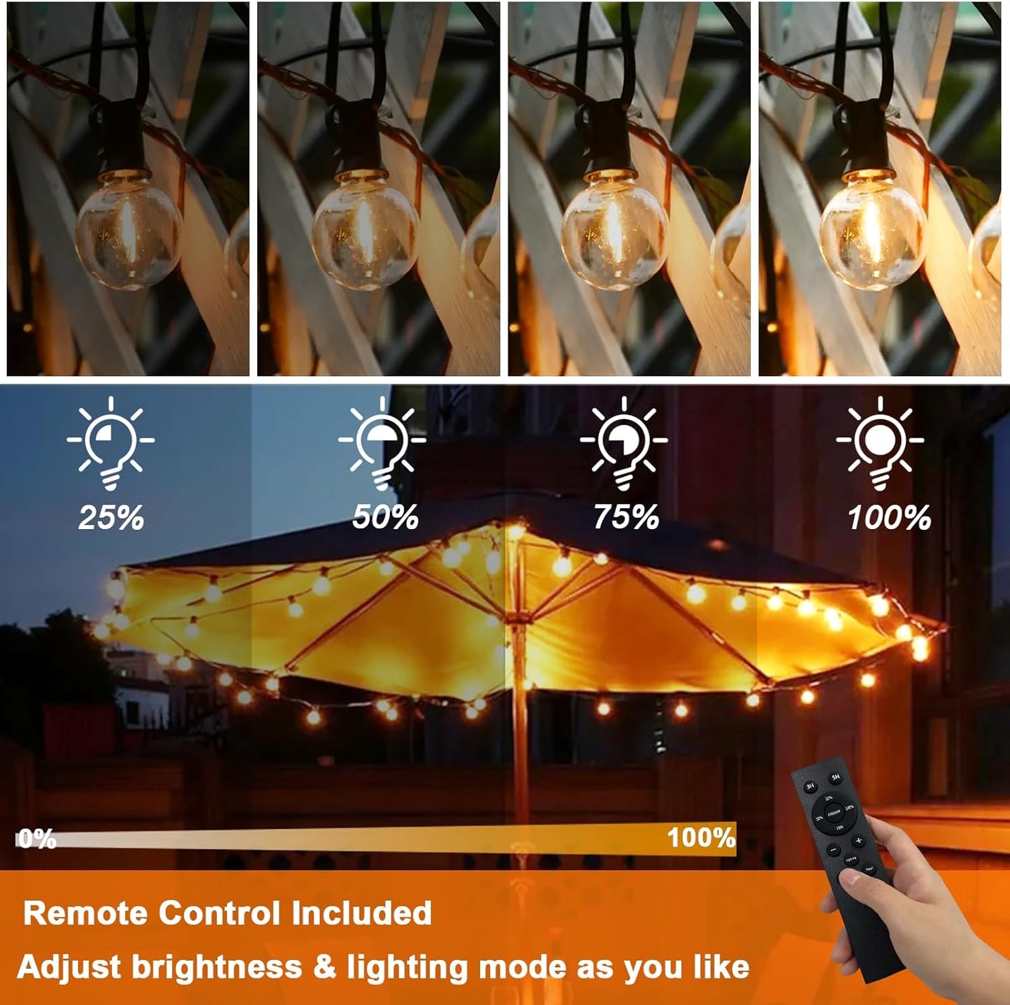 ShineU 60FT G40 Dimmable 27 Bulbs, LED String Lights with Remote, Globe for Patio, Edison Shatterproof Waterproof