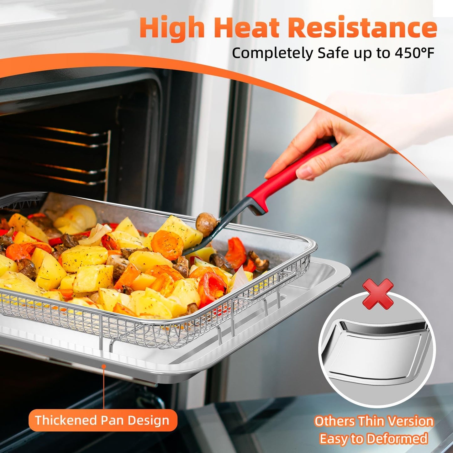 Air Fryer Basket for Oven, 2 Set Oven Air Fryer Basket and Tray with 60 PCS Parchment Papers, DEGOVIN Crisper Tray Non-stick Stainless Steel Air Fry Pans for Convection Oven(14.88" ×10.98"&13" × 9.7")
