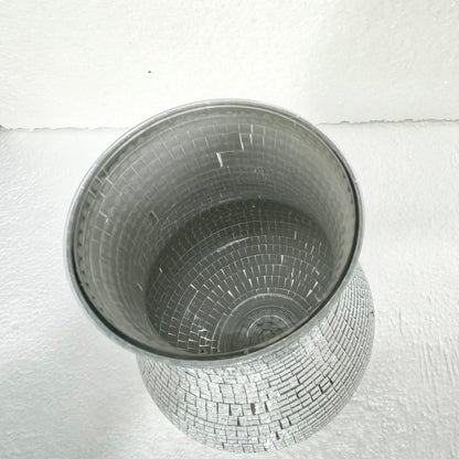 8.7" Disco Ball Flower Vase - Silver Mirrored Mosaic Vase for Centerpieces, Retro 70s Party Decor, Unique Funky Reflective Floral Container for Home, Wedding & Living Room Aesthetics