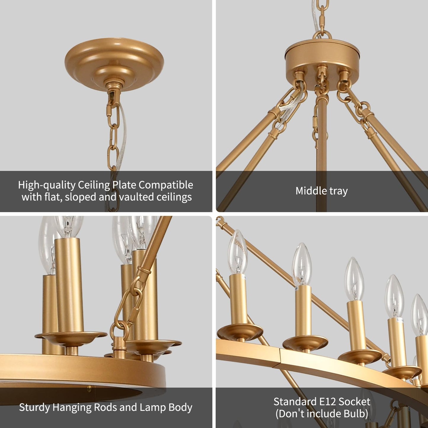 QJMPP 3 Tier Gold Wagon Wheel Chandelier,Extra Large 60-Inch 72-Light Circle Light Fixture,Round Chandeliers for Foyer Entryway Dining Room Living Room High Ceilings