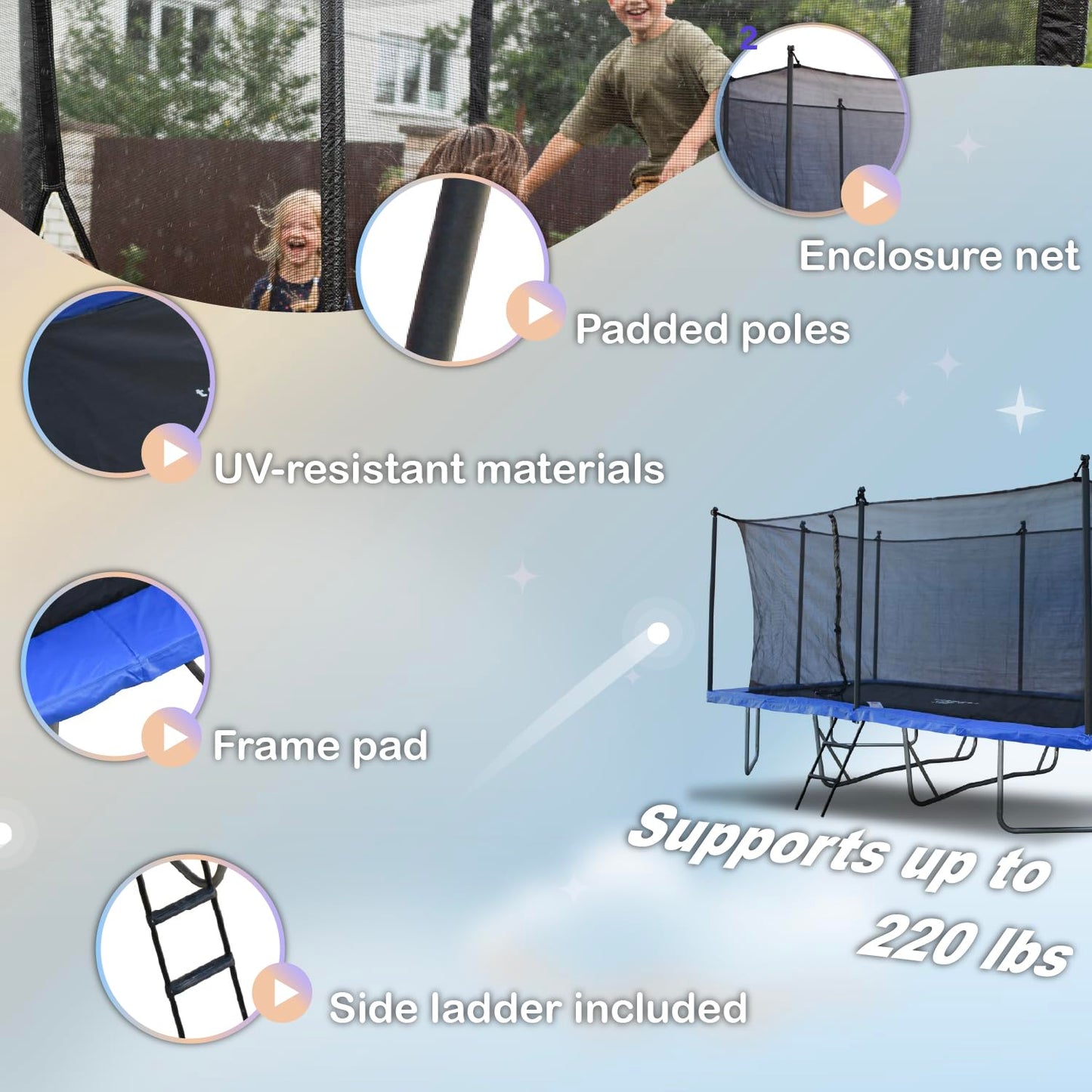 Teamson by Crowntec 15x9FT Large Rectangular Trampoline with Enclosure Net & Ladder, for Outdoor Use, Black