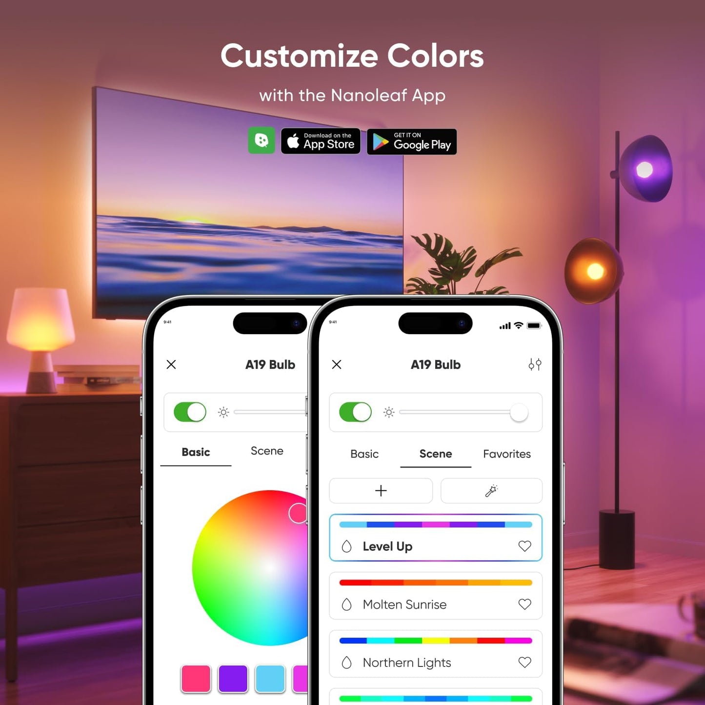 Nanoleaf Essentials Smart Light Bulbs, Matter Smart LED Bulbs Work with Alexa & Google Home, 1000lm 16M+ RGBTW Color Changing Light Bulb, Music Sync A19 E26 2.4GHz WiFi Bluetooth Light Bulb 60W, 4PK