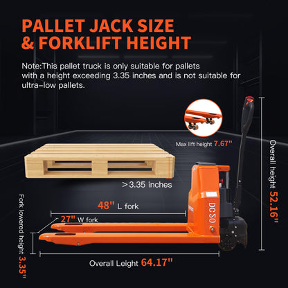 MBOIFEA Full Electric Pallet Jack Trucks, 4400lbs Capacity Motorized Pallet Truck, 48" x 27" Fork Size, 48V 20AH Lithium Battery Powered Jack for Indoor Storage and Material Handling for Warehouse