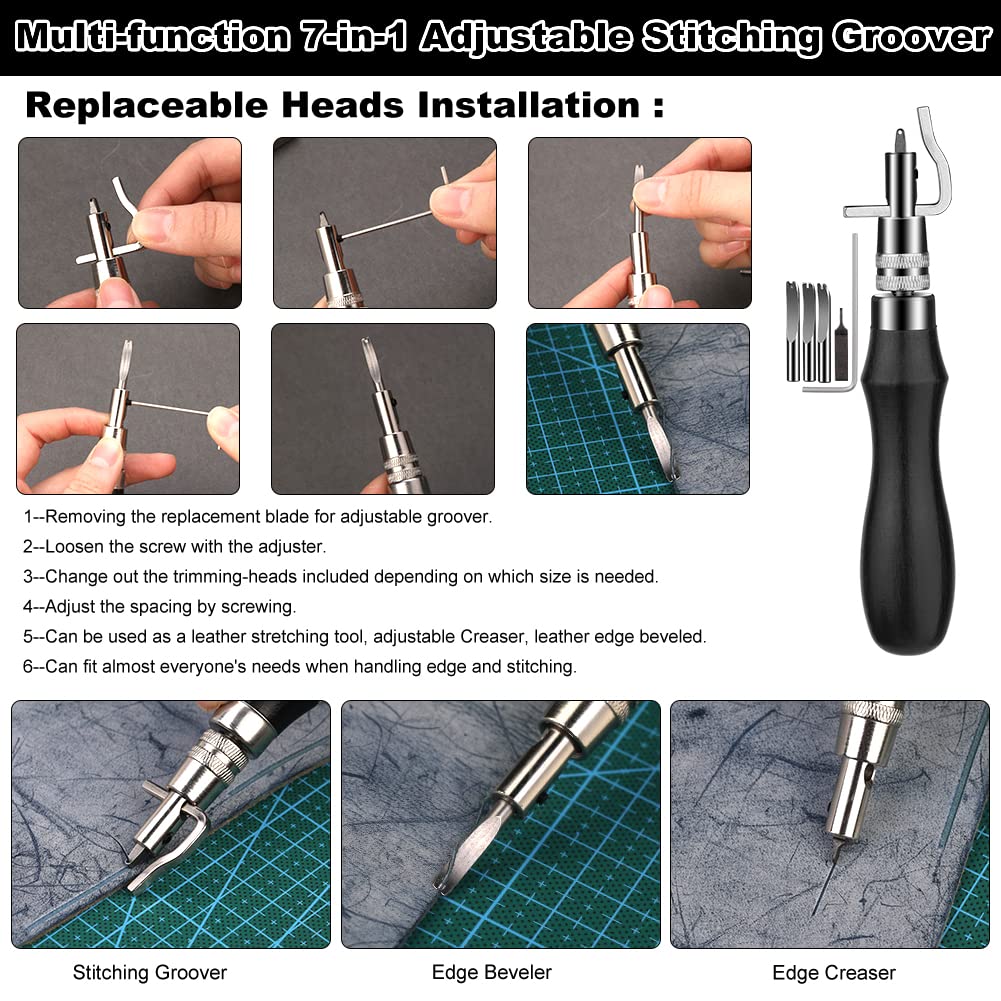 TLKKUE Leather Working Tools Leather Craft Tools for Carving Stamping Sewing Punching Cutting with Custom Custom Storage Bag Professional Tooling Kit for Crafting, Repair & DIY Projects