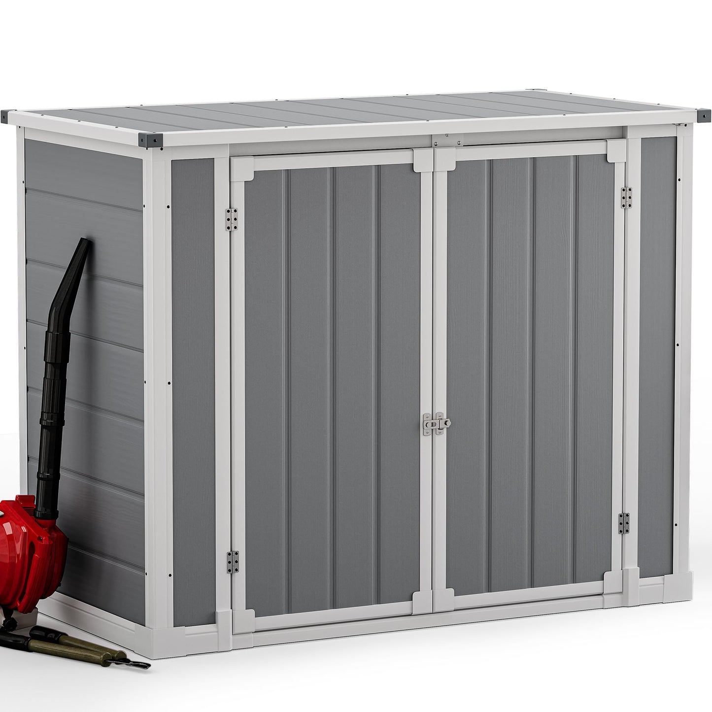 DWVO 4.7x2.5 FT Outdoor Storage Shed w/o Shelf, 35Cu.ft Horizontal Resin Tool Shed with Hydraulic Gas Rod and 3 Locks for Garden, Trash Cans, All-Weather Outdoor Storage, Lockable with Floor