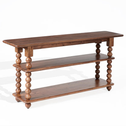 SAFAVIEH Couture Collection – Norbert Brown Solid Wood 2 Shelf Console Table, Entryway Storage Table with Turned Legs (SFV5795A)