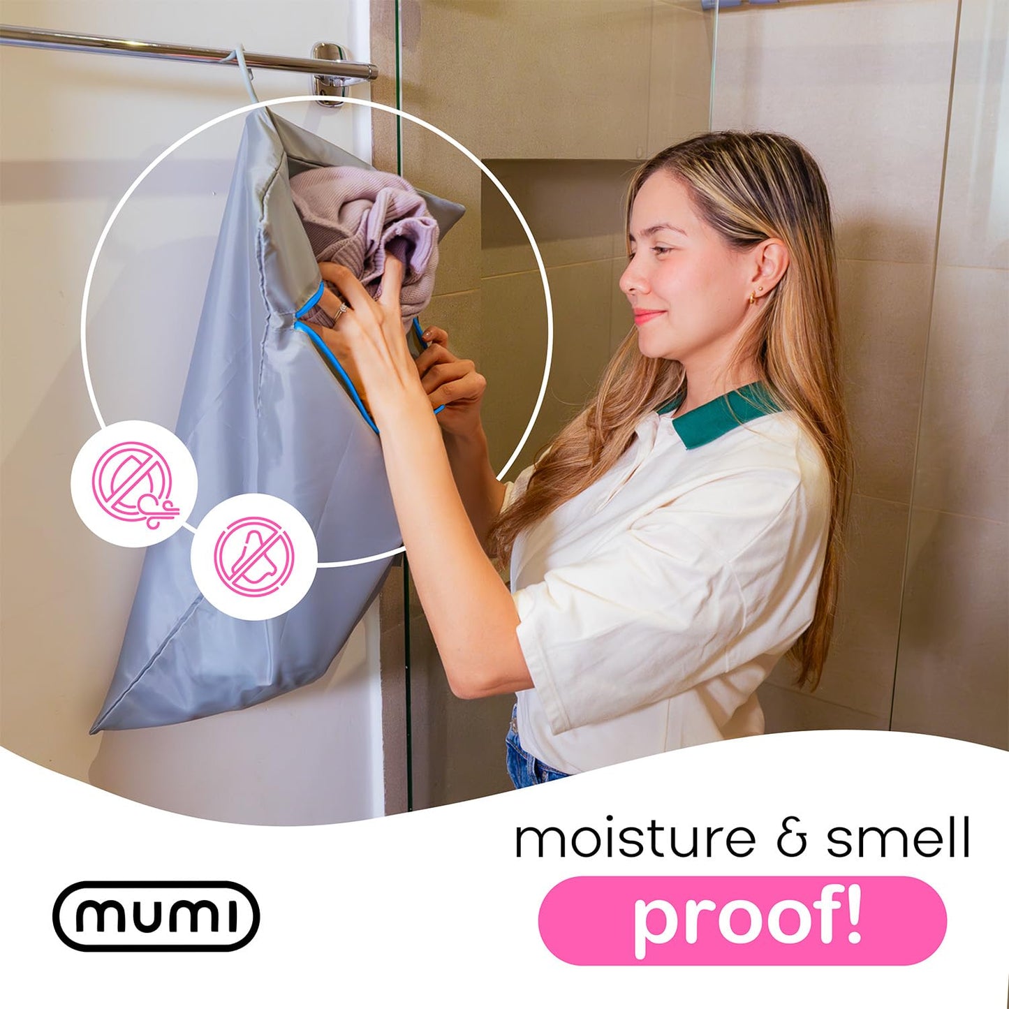 MUMI Travel Laundry Bag – Moisture & Smell-Proof Wash Bag with Folding Hanger & Outer Pouch | Large Washable Bags for Suitcase, Gym & Packing | Clothes Organizer for Trips & Storage - Purple