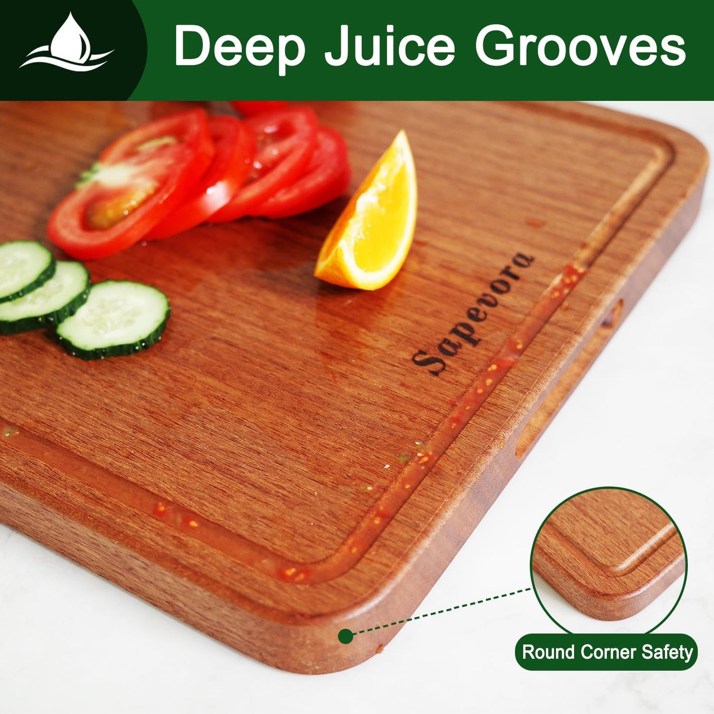 Sapevora Set 15x10.2&11.8X7.9 Solid Teak Wood Cutting Board One Piece Non Glued Large Thick Crack Resistant Wooden