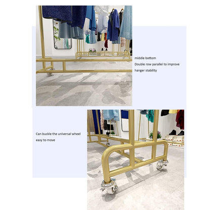 Heavy Duty Industrial Pipe Garment Rack with Wheels, Double Rail Metal Display Stand for Clothing, Retail Clothing Rack, Commercial Hanger(L120xW50xH140CM)