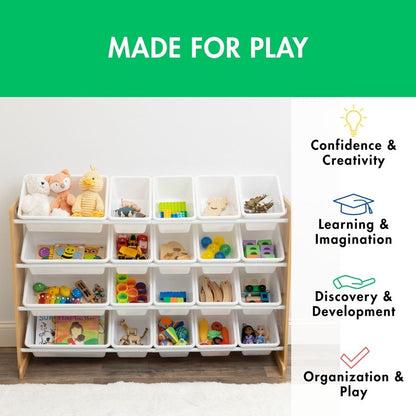 Humble Crew Toy Storage Organizer with 20 Removable Storage Bins for Kids Playroom, 4-Tier Toddler Toy Organization and Storage, Natural/White