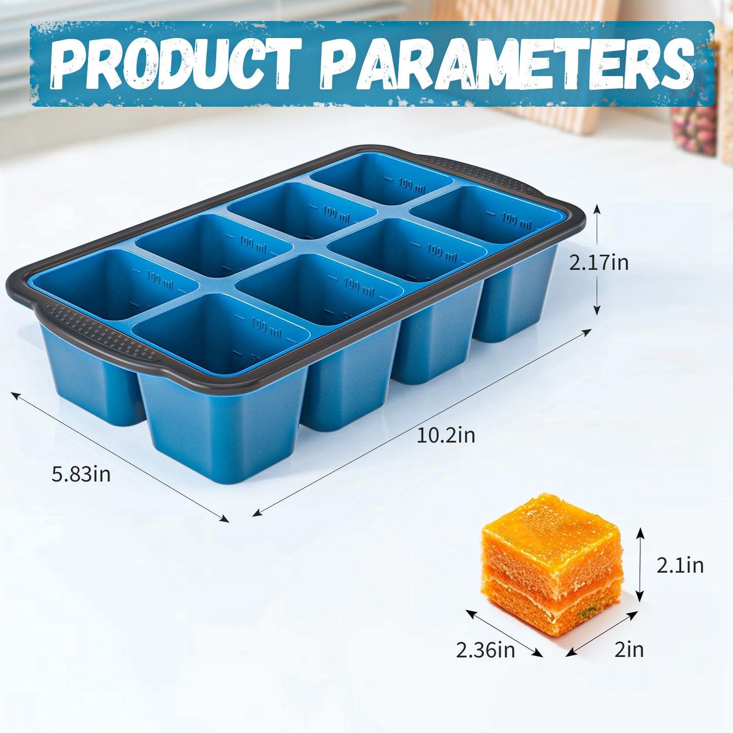 GORCI Ice Cube Tray For Freezer, 16 Large 1/2 Cub Cubes, Silicone Ice Trays For Freezer With Lid, Heavy-duty, Sturdy and Easy to Demold, Suitable for whisky, coffee, Herbs, Purees, 2-Pack