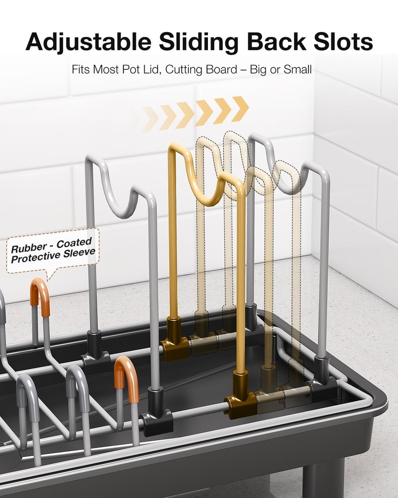 Nfnoyp Small Dish Drying Rack Carbon Steel Dish Rack Rustproof for Kitchen Counter Compact Dish Drainer with Adjustable Slots for Small Kitchens & Apartments 16.5×6.5×7inch Black