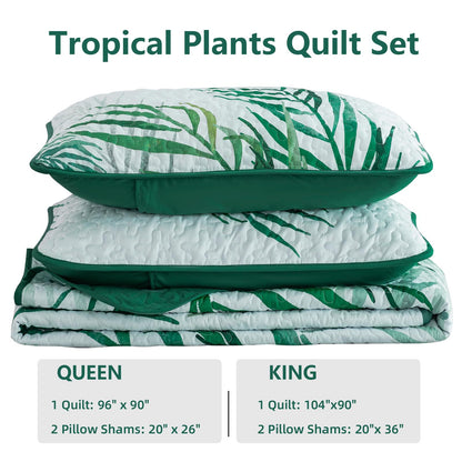 Goodidea Quilts King Size Bedding Set, Sage Green Bedspreads King Size 3 Piece Lightweight Soft Microfiber Reversible Coverlet Floral Quilt Set with Pillow Shams for All Season (King, 104"X90")