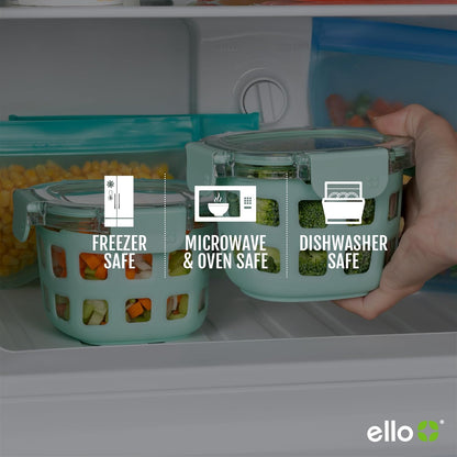 4-Pack 2 Ello Duraglass Cup Reusable Glass Container Jar with Leak Proof Lids and Protective Silicone Sleeves | Perfect