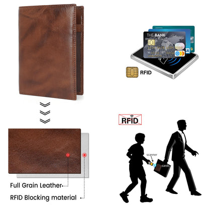 Polare Slim RFID Blocking Leather Passport Holder Travel Bifold Wallet For Men (Coffee)