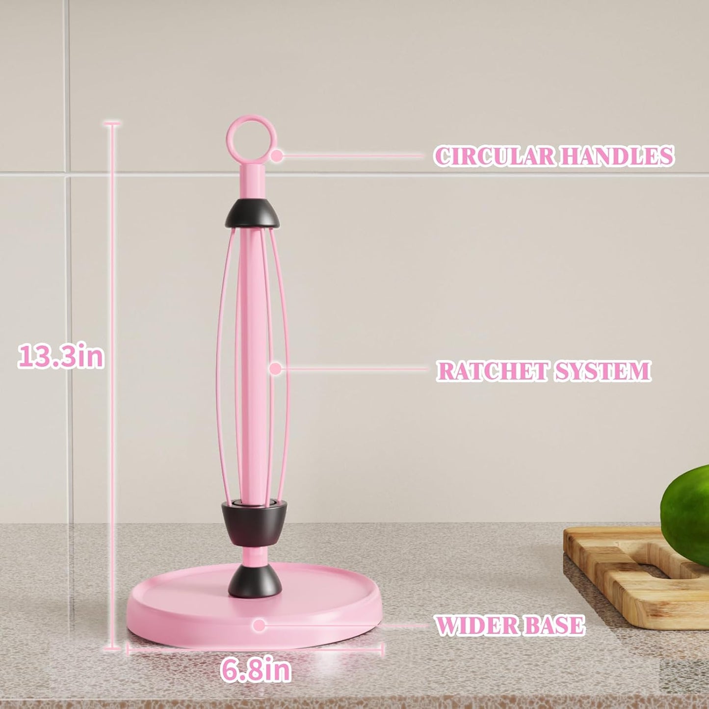 Countertop, Pink Paper Towel Holder Pink Kitchen Accessories Decor, One-Handed Tear, Stainless Steel, Weighted Base