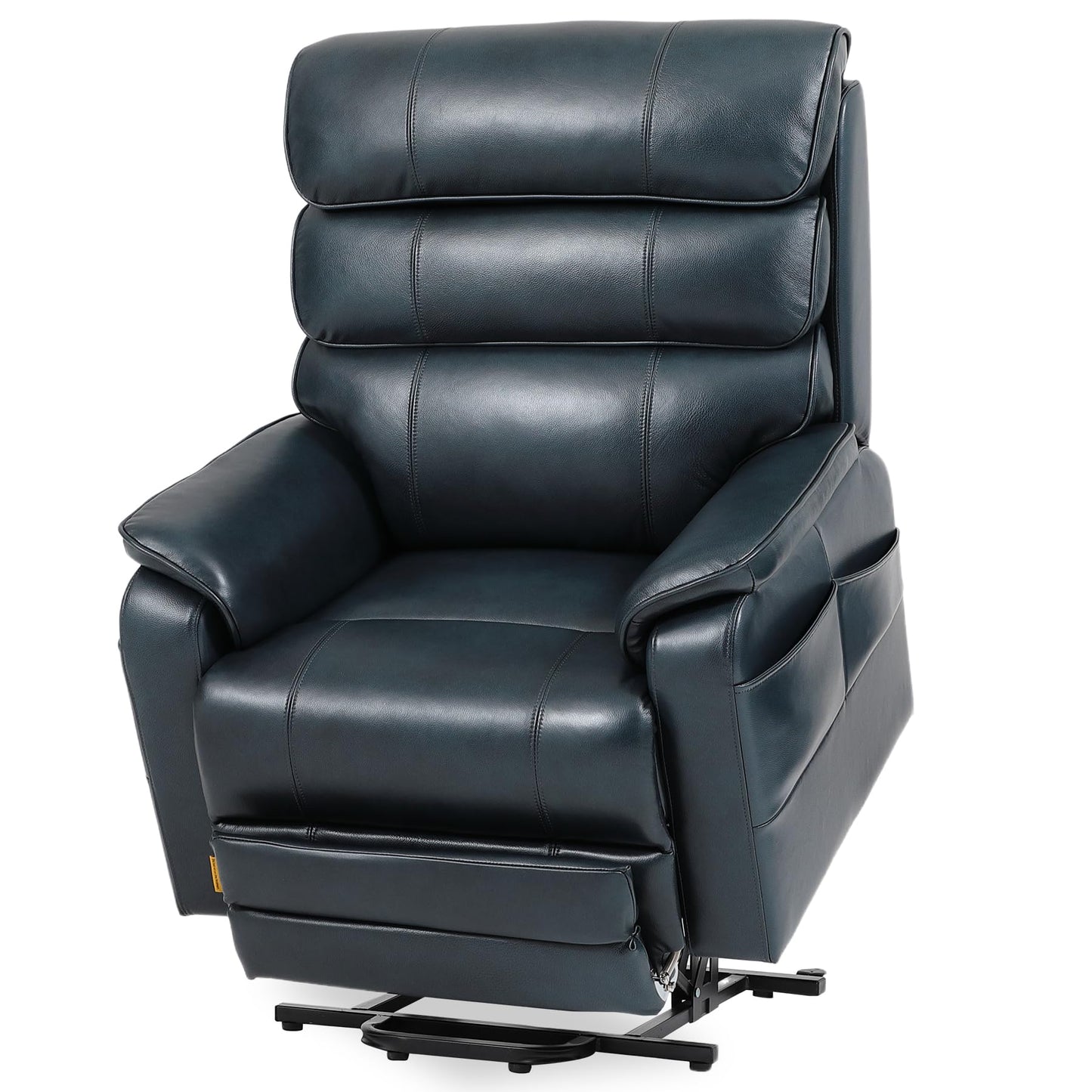 DYNOX 400 LBS Genuine Leather Big Tall Man Large-Wide Power Dual Motor Lift Recliners Chairs for Elderly, Lay Flat with Heat, Massage & Extended Footrest(9298L,Dark Blue)